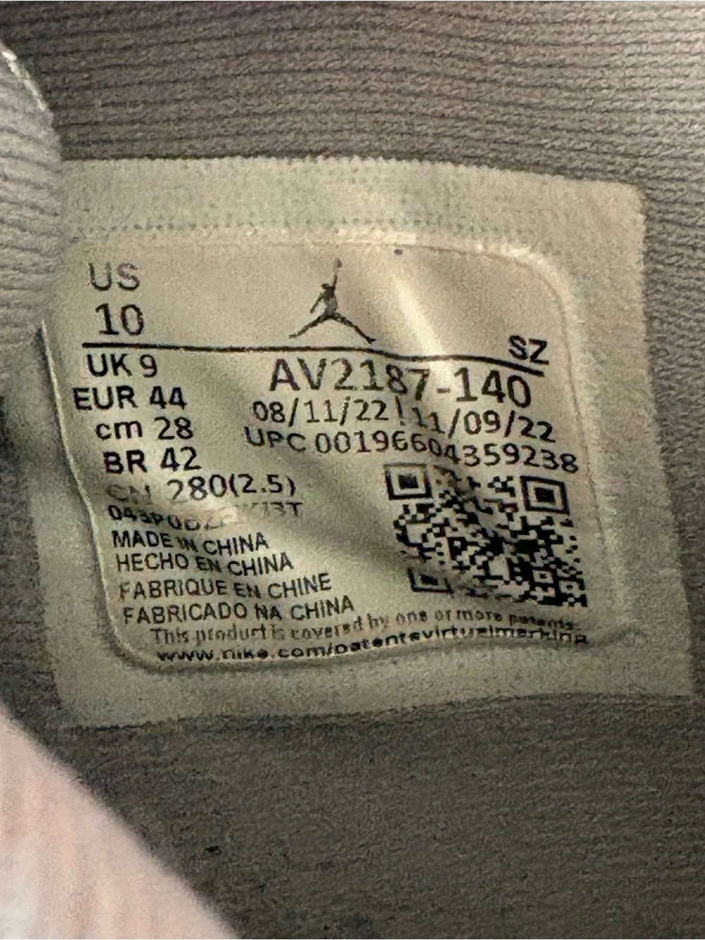 Jordan Gray and White Shoe Tag Close-Up